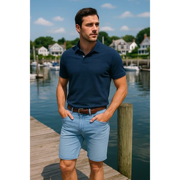 Tailor Vintage Greenwich 9" Inseam Slim Fit Stretch Denim Shorts Light Blue – 34 - Picture 1 of 14